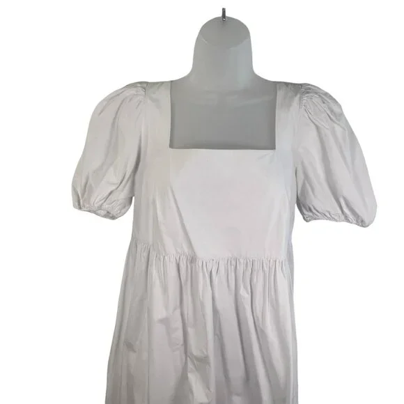 H&M White Cotton Elbow Length Maxi Dress Tie Back Size Medium - Picture 2 of 10